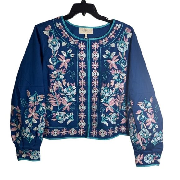 LA BELLUM HILLARY SCOTT Embroidered Short‎ Jacket Women's 1X Cobalt Multi NWT - Picture 4 of 15